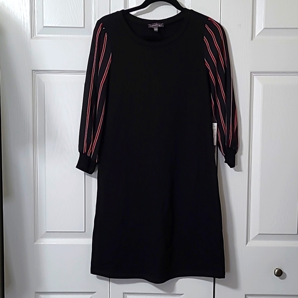 Long Sleeved Black Dress with Striped Sleeves, Size XS, New with Tags